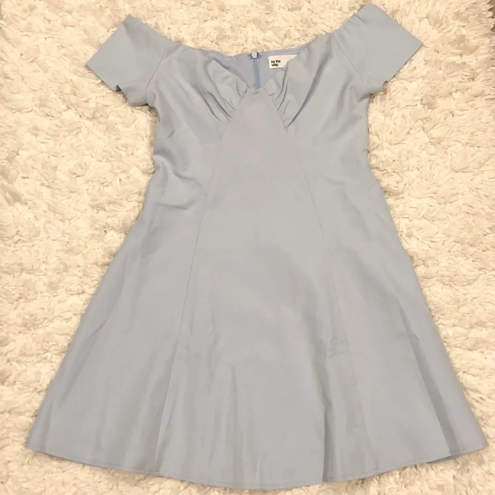 Revolve By The Way Monica Off Shoulder Fit & Flare Dress Blue Small - Picture 3 of 7